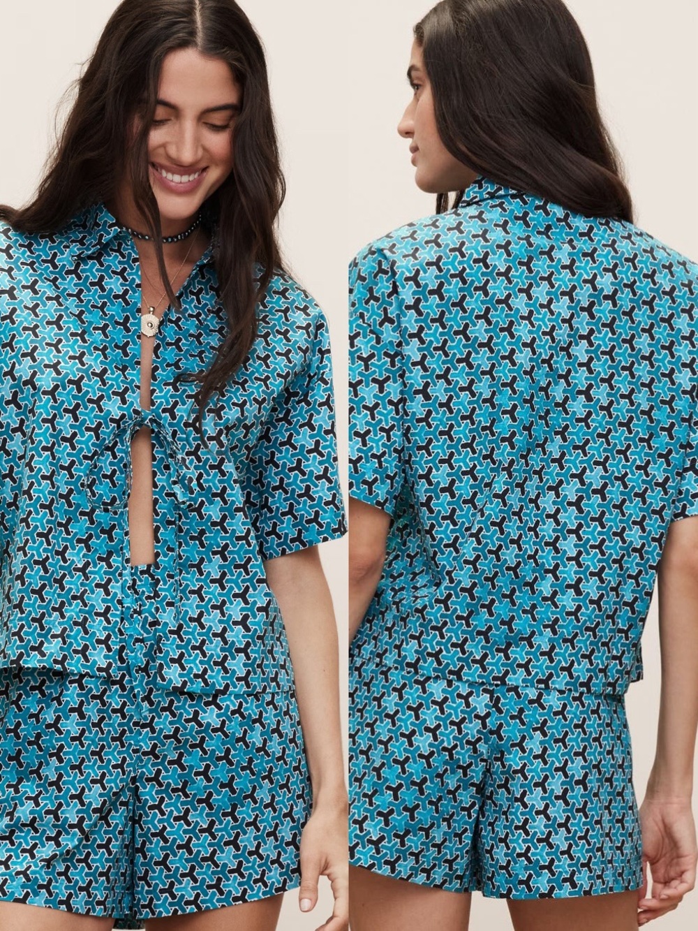 Banana Republic x The White Lotus Cotton Poplin Tie Front Set Sz S 💛🍄